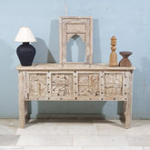 Handmade Carved Solid Hard Wood Old Door Console Table 150X45X92 CM Whitewash